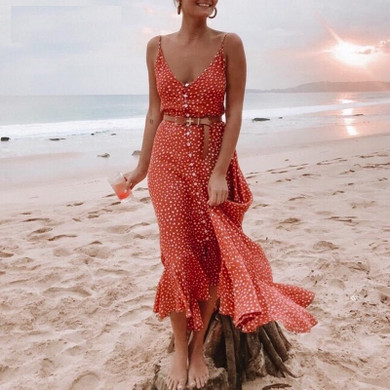 Elegant Polka dot boho midi summer dress
