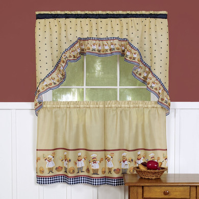 Cucina - Printed Tier and Swag Window Curtain Set - 57x36 - Multi