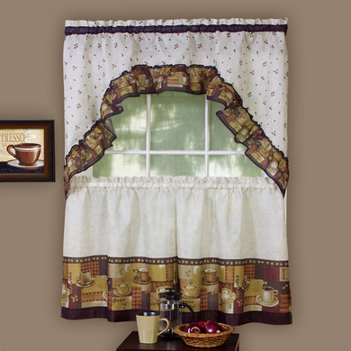 Coffee - Printed Tier and Swag Window Curtain Set - 57x36 - Multi