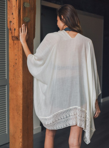 Ivory Border Trim Kimono with Armholes
