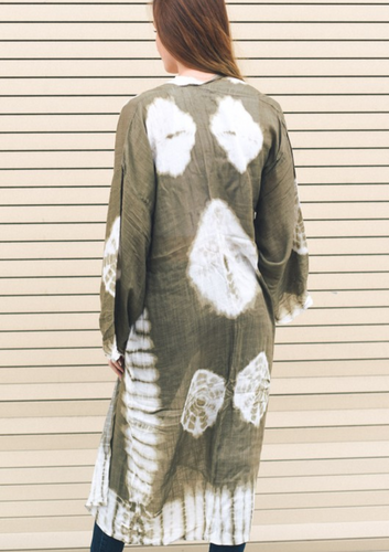 Sage Boho Tie Dye Long Sleeve Kimono