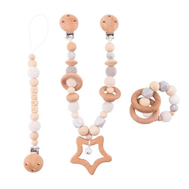 Star Wooden Stroller Chain, Rattle, and Pacifier Clip