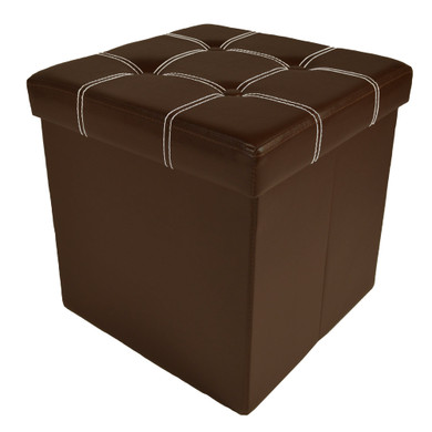Collapsible Tufted Storage Ottoman - Brown Faux Leather 15x15x15