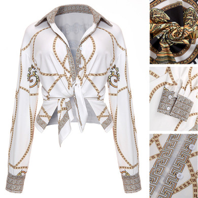 Women's Vintage Long Sleeve Blouse w/ Chain Print Women's Vintage Long Sleeve Blouse w/ Chain Print