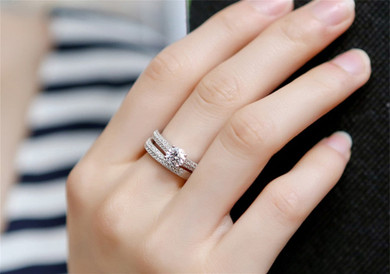 Fine Jewelry 100% Original 925 Silver Rings Set for Women Cubic Zircon Engagement Wedding Rings Set Gift R131