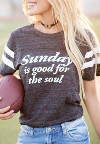 Grey Monogram Round Neck Short Sleeve T-Shirt