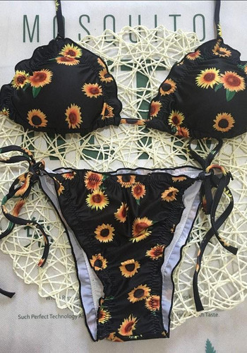 Black Floral Peplum Condole Belt 2-in-1 V-neck Swimwear