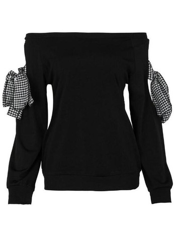 Black Plain Cut Out Boat Neck Casual T-Shirt