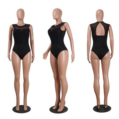 Black Patchwork Cut Out Lace Backless Bikini Swimwear