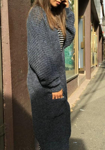 Dark Grey Pockets V-neck Long Sleeve Casual Cardigan Sweater Dark Grey Pockets V-neck Long Sleeve Casual Cardigan Sweater