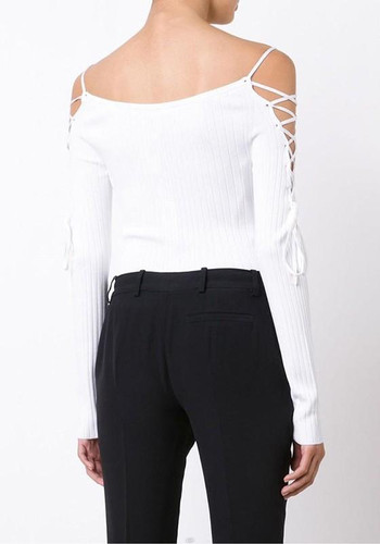 White Drawstring Boat Neck Long Sleeve Fashion T-Shirt White Drawstring Boat Neck Long Sleeve Fashion T-Shirt