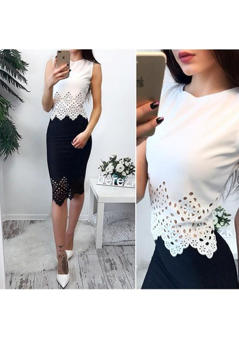 White Hollow-out Round Neck Fashion Slim Thin Vest
