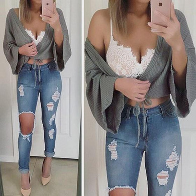 Army Green Drawstring V-neck Long Sleeve Casual Pullover Sweater