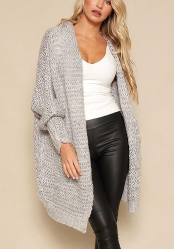 Grey Plain Pockets Collarless Casual Cardigan Sweater Grey Plain Pockets Collarless Casual Cardigan Sweater