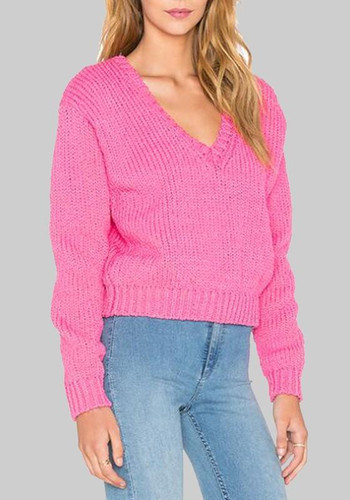 Pink V-neck Long Sleeve Oversized Knitwear Loose Pullover Sweater Pink V-neck Long Sleeve Oversized Knitwear Loose Pullover Sweater