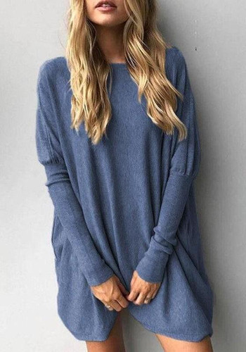 Blue Round Neck Long Sleeve Fashion Oversize Pullover Sweater Blue Round Neck Long Sleeve Fashion Oversize Pullover Sweater