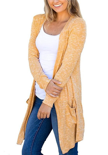 Yellow Plain Pockets Long Sleeve Casual Cardigan Sweater Yellow Plain Pockets Long Sleeve Casual Cardigan Sweater