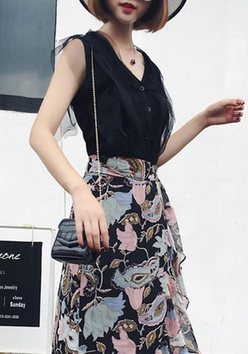 Black Single Breasted Grenadine Irregular V-neck Fashion Vest