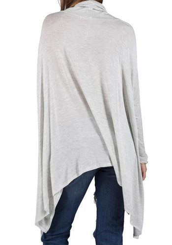 Light Grey Plain Irregular Draped Band Collar Cowl Neck Oversized Casual T-Shirt