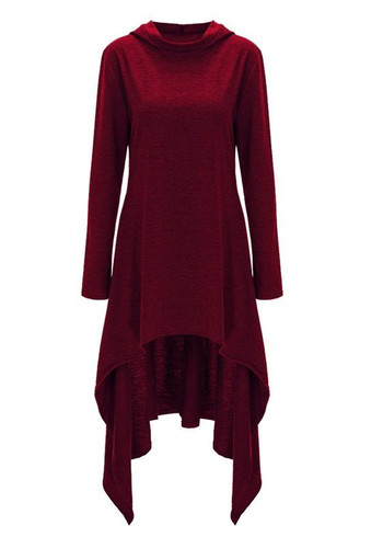 Red Irregular Hooded Long Sleeve Casual Pullover Sweatshirt