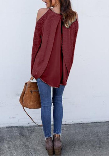Red Cut Out Round Neck Casual Pullover Sweater