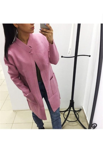 Pink Plain Pockets Casual Cardigan Sweater