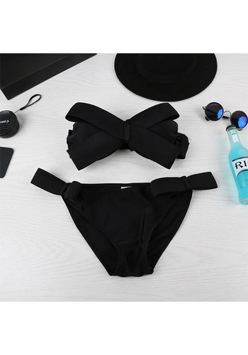 Black Plain Bow 2-in-1 Skinny Fashion Swimwear Black Plain Bow 2-in-1 Skinny Fashion Swimwear