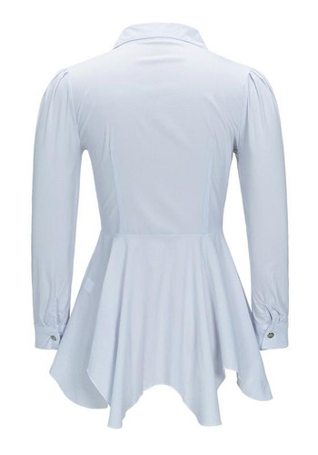 White Single Breasted Irregular Turndown Collar Long Sleeve Fashion Blouse