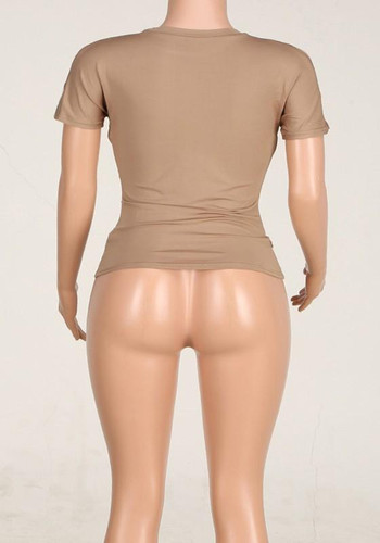 Apricot Plain Hollow-out Round Neck Short Sleeve T-Shirt Apricot Plain Hollow-out Round Neck Short Sleeve T-Shirt