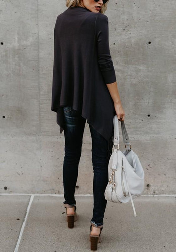 Blue Tassel Irregular Cowl Neck Tache Casual Cape Coat