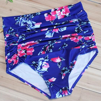 Sapphire Blue Flowers 2-in-1 Tie Back Halter Neck High Waisted Swimwear