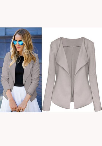 Khaki Plain Long Sleeve Casual Lapelless Blazer