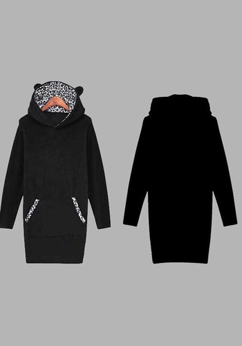 Black Leopard Print Pockets Long Sleeve Fashion Hooded Sweatshirt