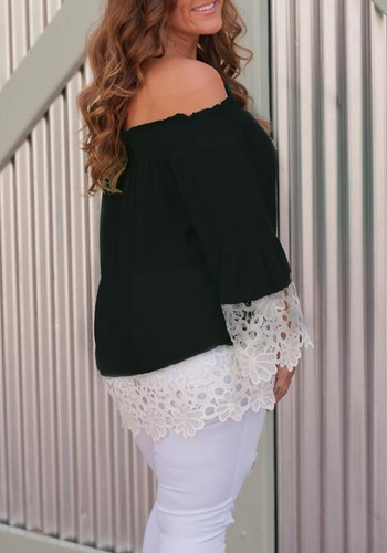 Black Lace Cut Out Off Shoulder Sweet Going out Chiffon Blouse Black Lace Cut Out Off Shoulder Sweet Going out Chiffon Blouse