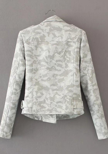 White Zipper Pockets Belt Turndown Collar Casual Coat