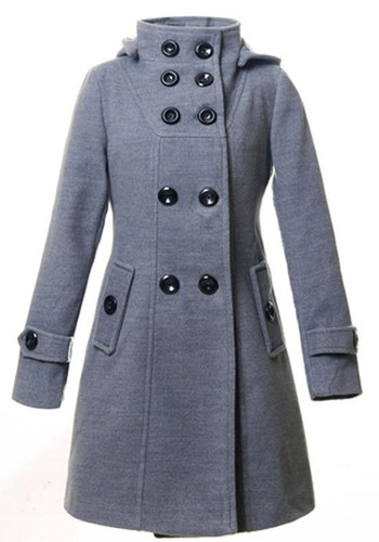 Grey Pockets Buttons Hooded Long Sleeve Casual Coat Grey Pockets Buttons Hooded Long Sleeve Casual Coat