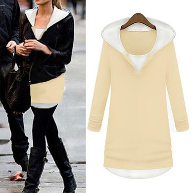 Apricot Patchwork Round Neck Fashion Cardigan Hooded Sweatshirt