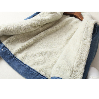 Spring Autumn Winter New 2017 Women lambswool jean Coat With 4 Pockets Long Sleeves Warm Jeans Coat Outwear Wide Denim Jacket