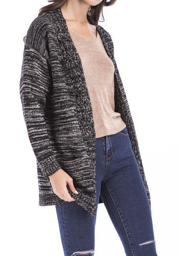 Casual Black Pockets Draped Oversize Long Sleeve Casual Cardigan Sweater