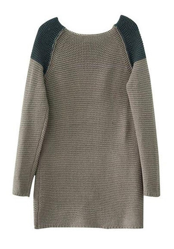 Casual Coffee Plain Irregular Round Neck Fashion Pullover Sweater