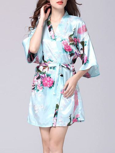 Casual Floral And Peacock Printed Nightgown