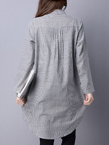 Casual Band Collar Pinstripe Longline Blouse