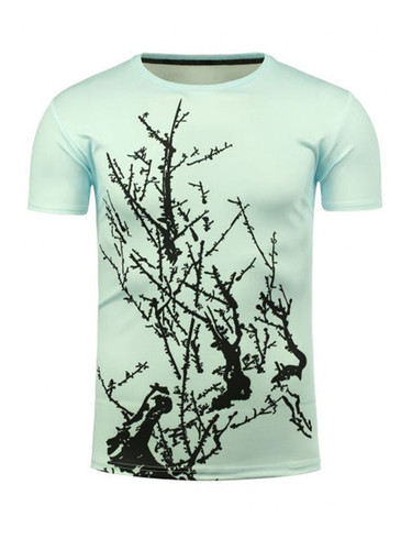 Casual Round Neck 3D Tree Branch Printed T-Shirt