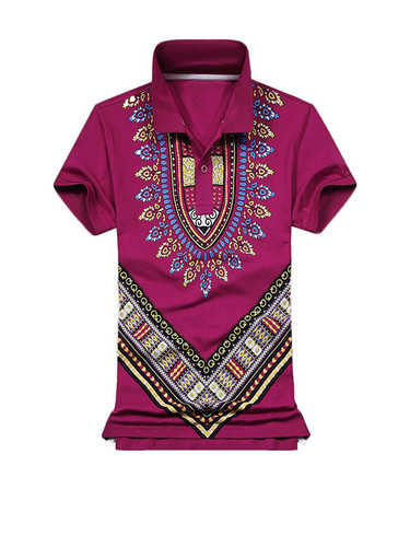 Casual Polo Collar Short Sleeve Retro Printed T-Shirt