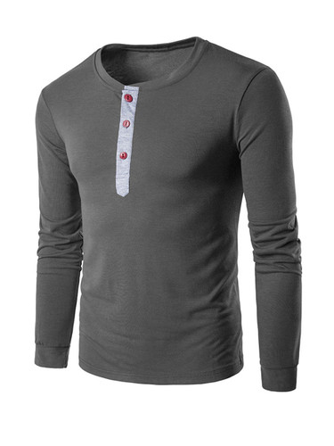 Casual Long Sleeve Henley Collar T-Shirt With Contrast Button Casual Long Sleeve Henley Collar T-Shirt With Contrast Button