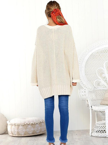 Solid Color V-neck Loose Sweater Tops
