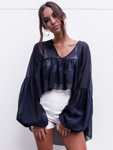 Chiffon Puff Sleeves Blouses&Shirts Top