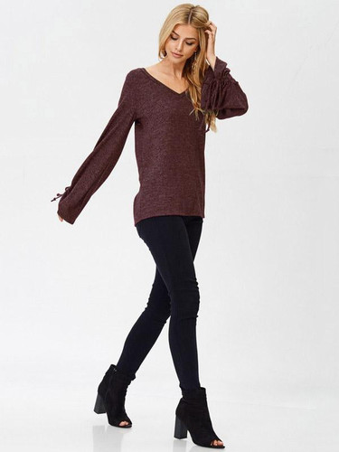 Lace-Up V-neck Blouses&Shirts Top
