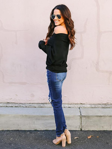 Split-joint Off-the-shoulder Blouses&Shirt Top