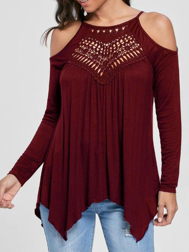 Lace Patchwork off-the-shoulder Long-sleeved Casual T-shirt